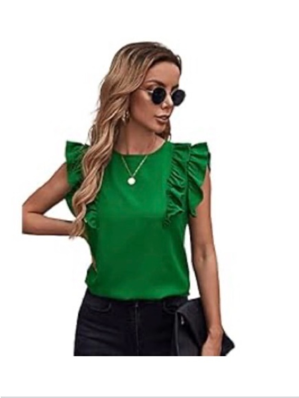 Women’s Green Ruffle Sleeve Blouse (Large)